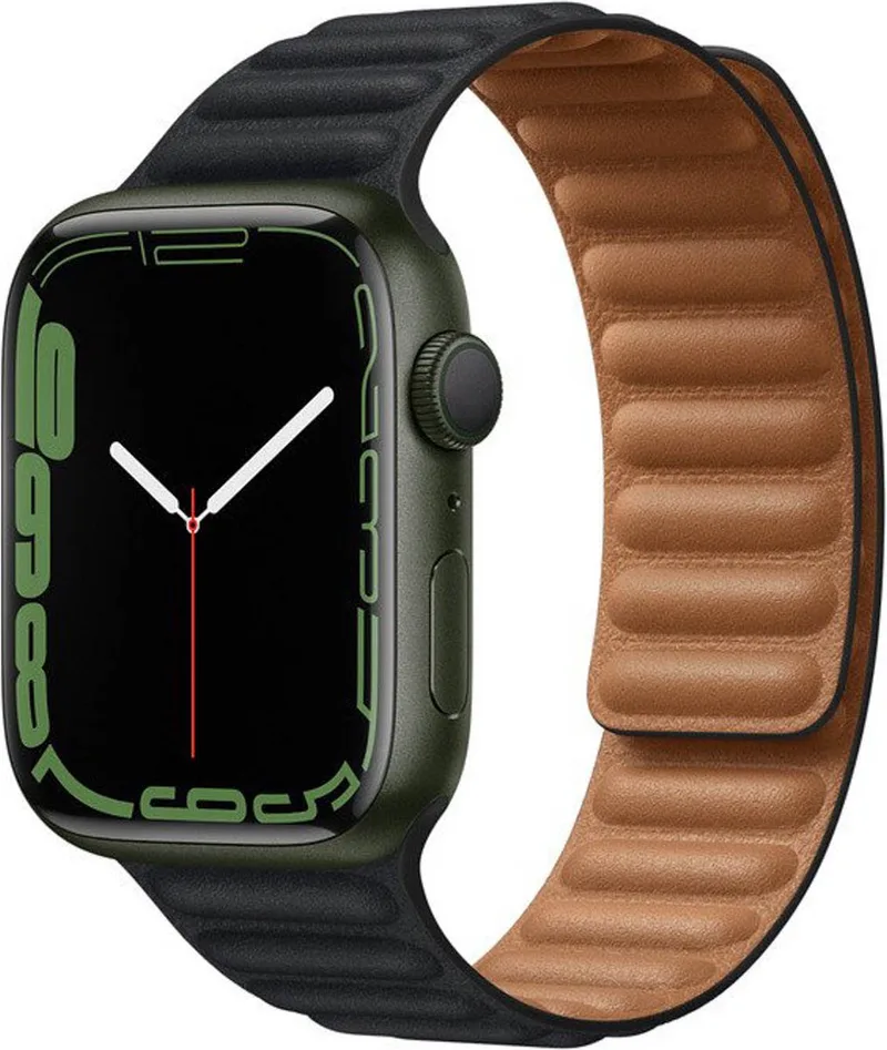Leather Link bandje - 44/45/46/49 mm - Midnight - M/L van Apple in Zwart – M, L – productfoto