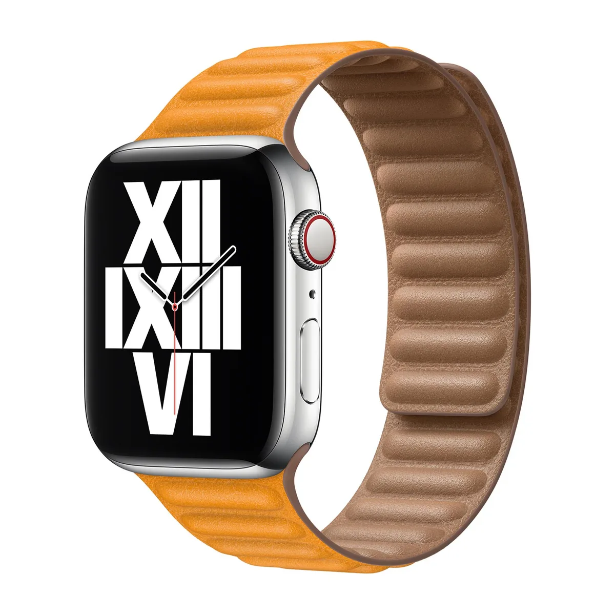 origineel Leather Link Apple Watch M/L 44mm / 45mm / 46mm California Poppy - MY9Q2ZM/A van Apple – productfoto