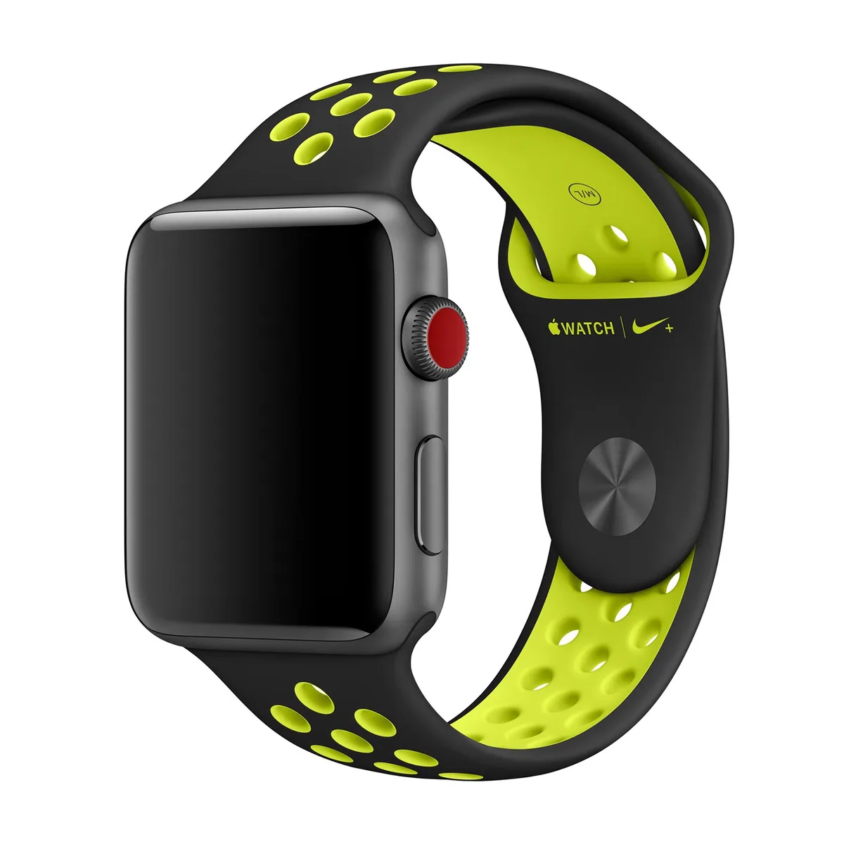 origineel Nike Sport Band Apple Watch 42mm / 44mm / 45mm / 49mm Black / Volt - MTMW2ZM/A von Apple – Produktfoto