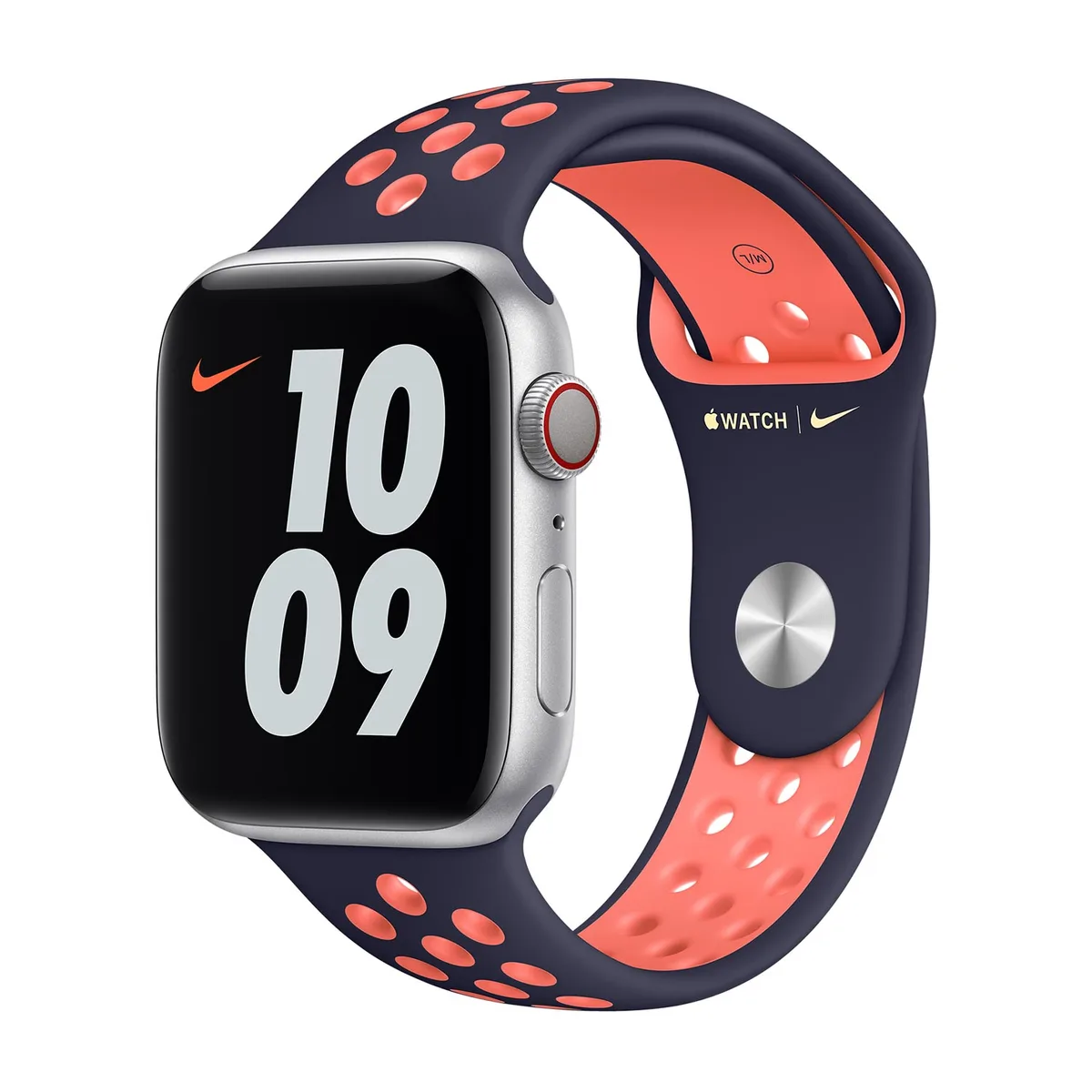 origineel Nike Sport Band Apple Watch 44mm / 45mm / 46mm / 49mm Blue Black / Bright Mango - MG3X3ZM/A von Apple – Produktfoto
