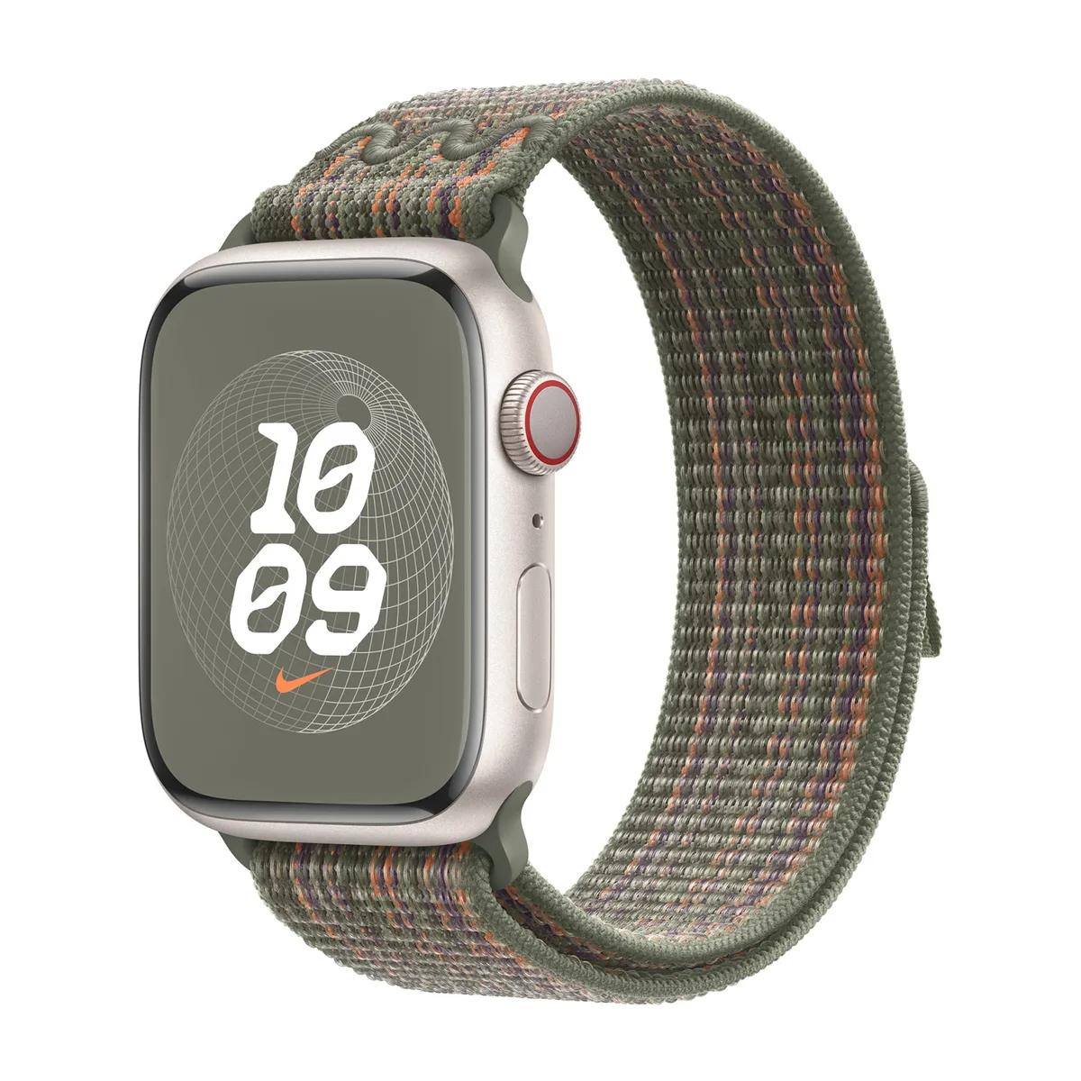 origineel Nike Sport Loop Apple Watch 44mm / 45mm / 46mm / 49mm Sequoia / Orange - MTL63ZM/A by Apple – product photo