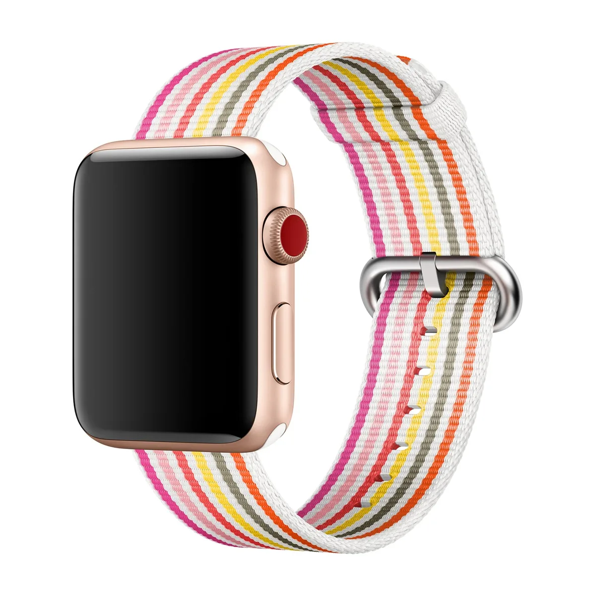 origineel Woven Nylon Apple Watch 38mm / 40mm / 41mm / 42mm Pink Stripe - MRH82ZM/A van Apple – productfoto