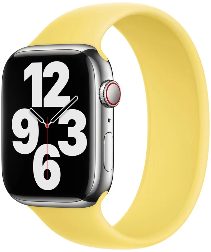 Siliconen solobandje voor de Apple Watch | 44/45/46/49 mm - Maat 9 - Lemon Zest by Apple in Yellow, Size 9 (181 mm – 186 mm) – product photo