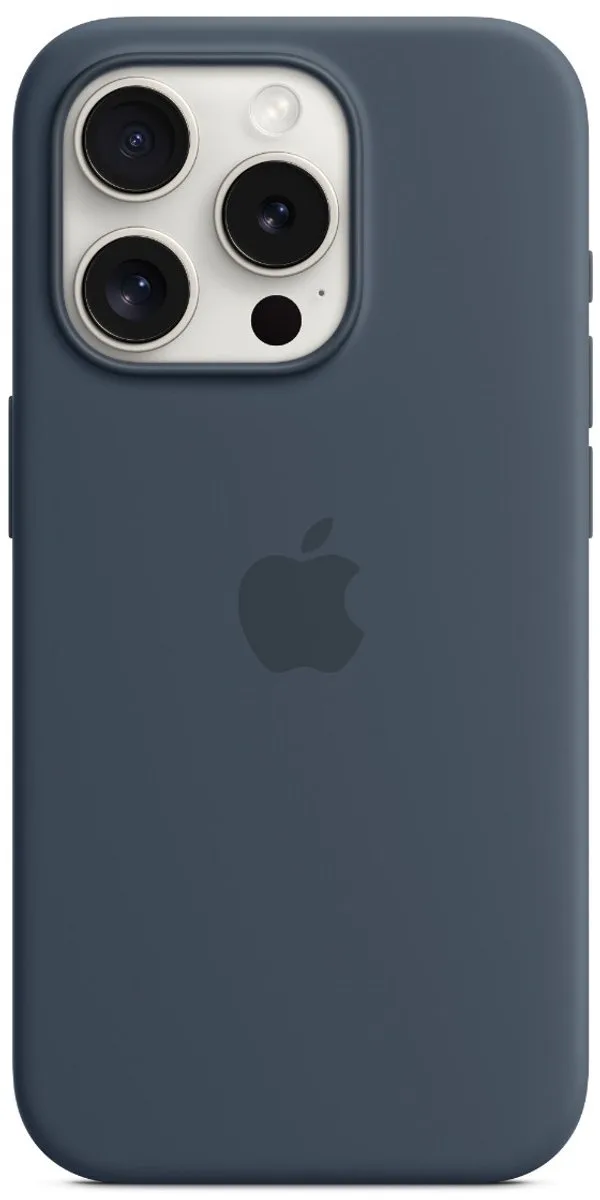 Siliconenhoesje met MagSafe geschikt voor iPhone 15 by Apple in Storm Blue – product photo