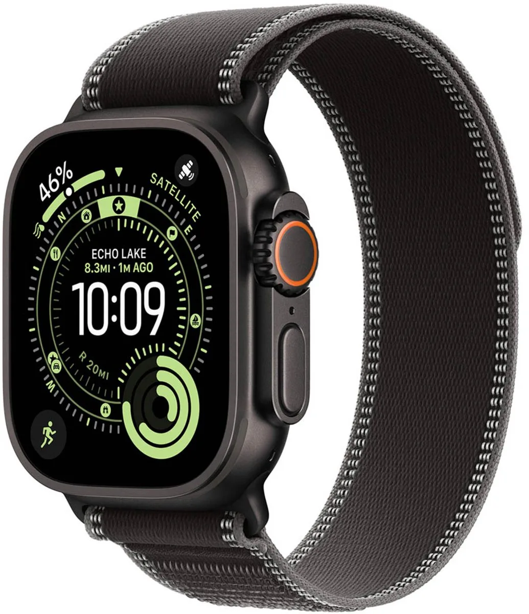 Trail Loop Band voor de Apple Watch | 44/45/46/49 mm - Maat S/M - Charcoal Black / Natural Titanium von Apple in Charcoal – S, M – Produktfoto