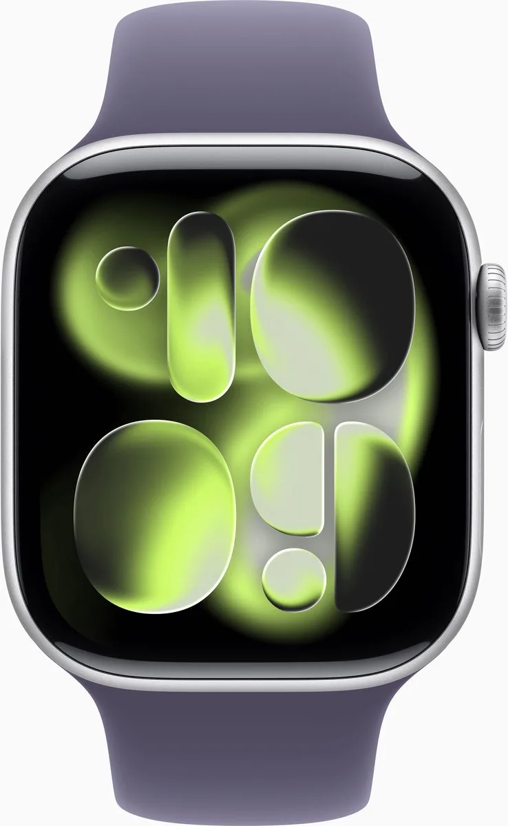 Watch 11 - Wifi - 42mm - Zilverkleurig Aluminium Case with Purple Fog Sport Band - M/L fra Apple i Silver – M, L – produktbillede
