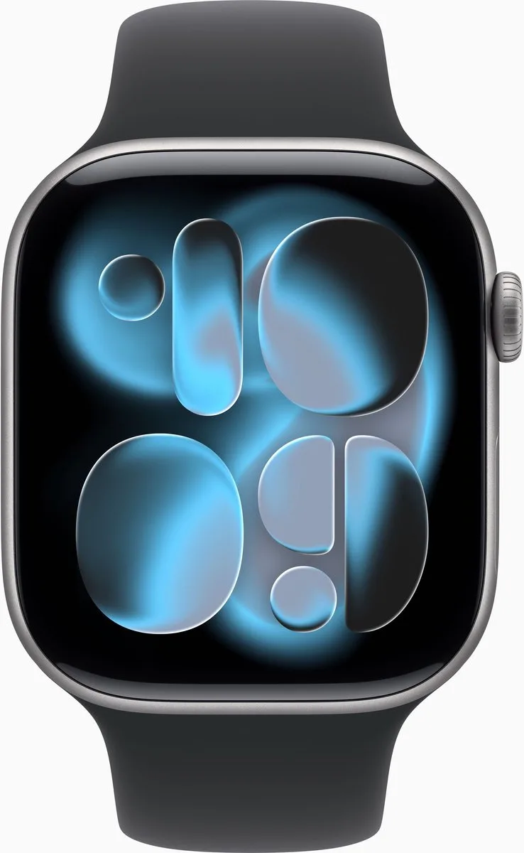 Watch 11 - Wifi - 46mm - Space Grey Aluminium Case with Black Sport Band - S/M van Apple in Grey – S, M – productfoto