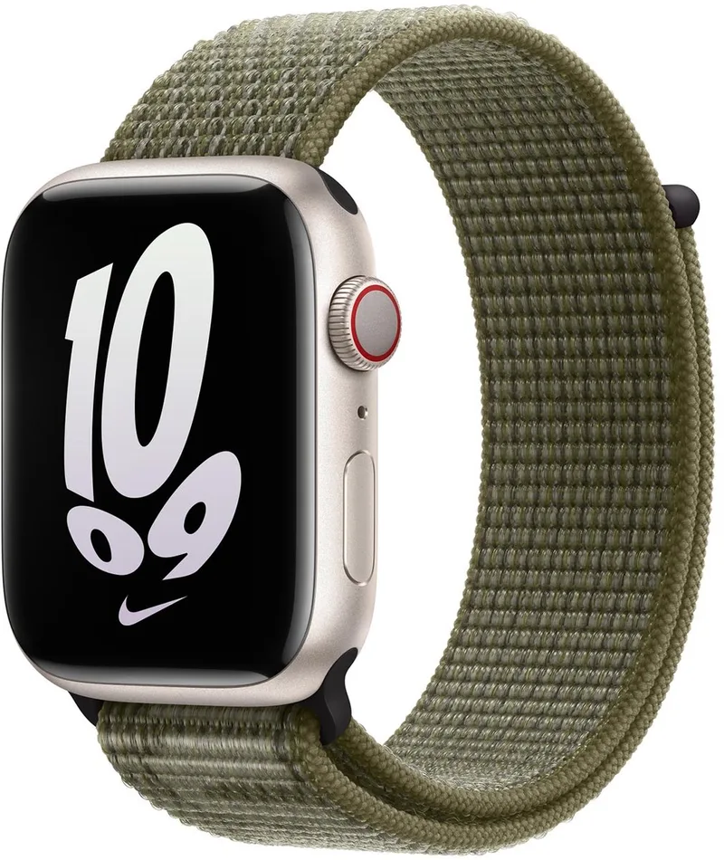Watch geweven sportbandje - Nike - Voor Apple Watch 3/4/5/6/7/8/SE 38/40/41mm - Sequoia/Platina från Apple i Grön – produktbild