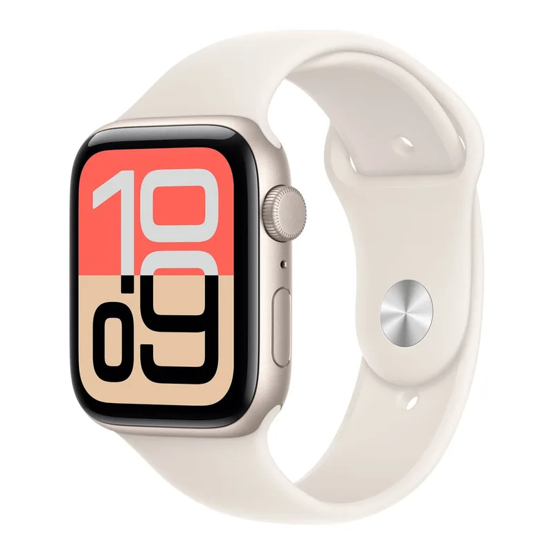 Watch SE 3 GPS 44 mm Starlight aluminium kast met Starlight sportband - S/M de Apple – photo produit