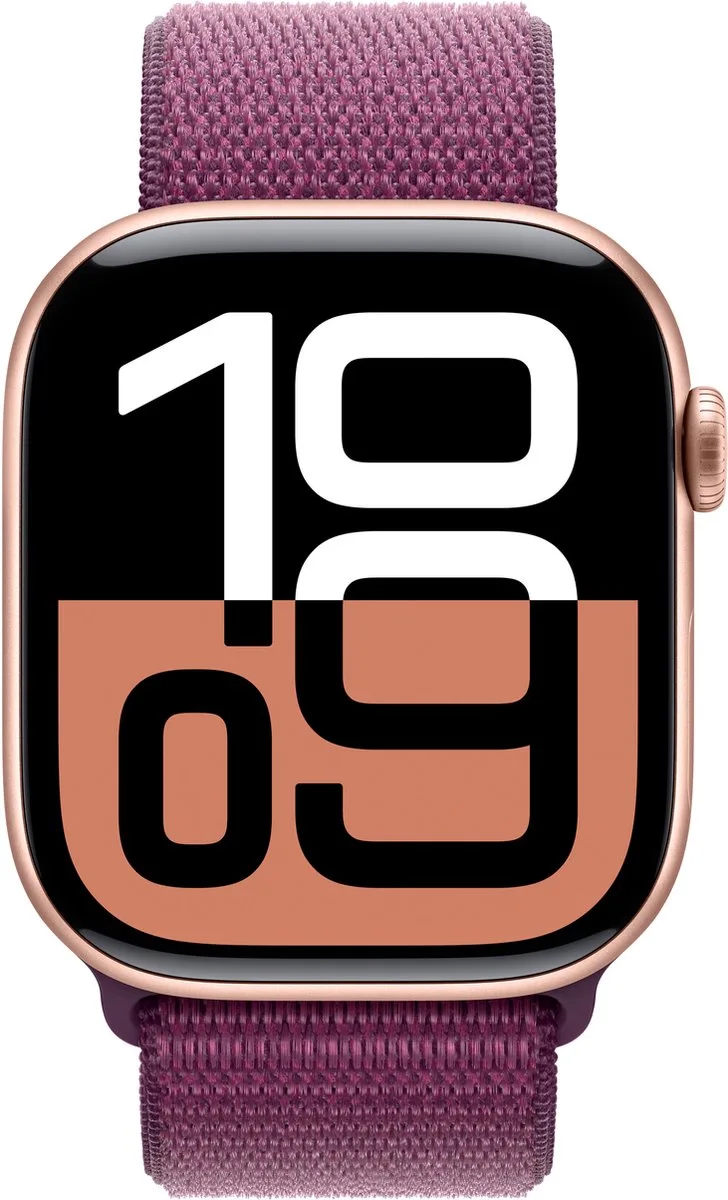 Watch Series 10 - Wifi + 4G - 42mm - Rose Gouden Aluminium Case met Plum Geweven Sportbandje de Apple en Rose Gold – photo produit