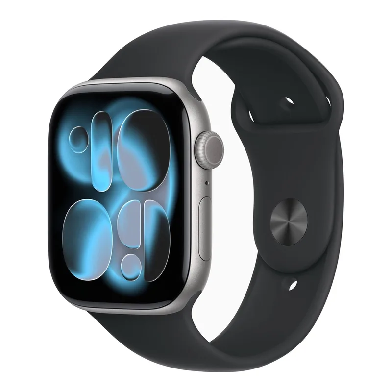 Watch Series 11, 46 mm, GPS + Cellular, Aluminium, Sportband S/M, Grijs (Zwart) fra Apple – produktbillede
