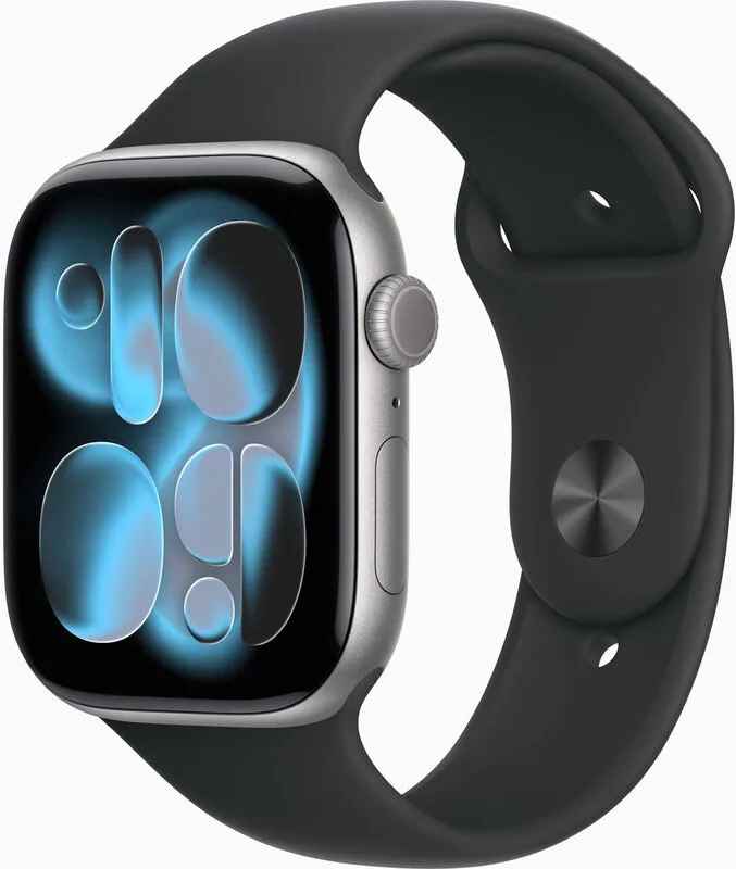 Watch Series 11 GPS 46 mm spacegrijs aluminium behuizing met zwarte sportband - S/M by Apple – product photo