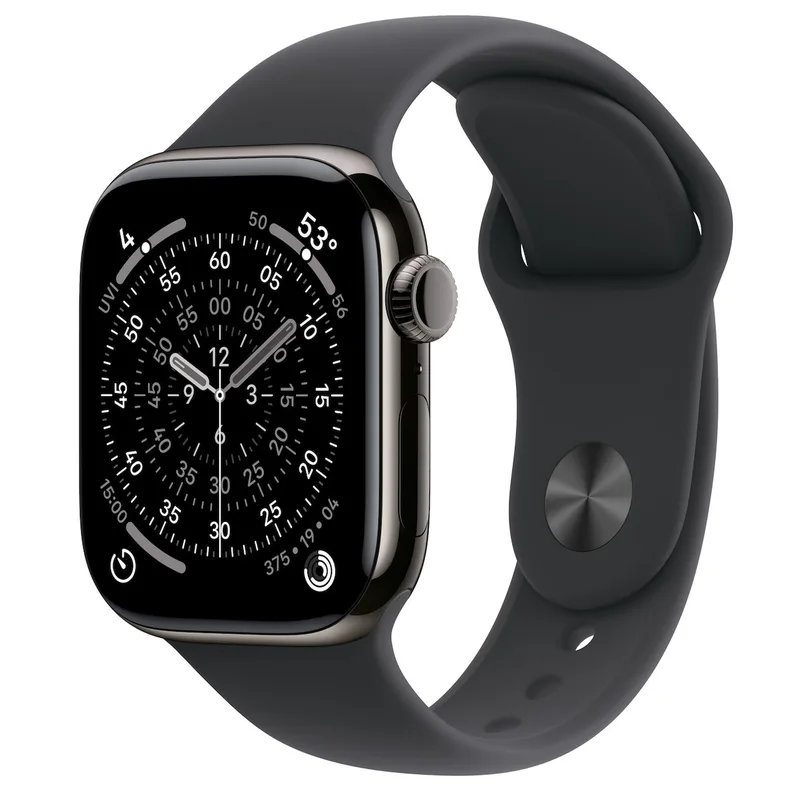 Watch Series 11 GPS + Cellular 42mm Slate Titanium Case met Black Sport Band - M/L Smartwatch Grijs by Apple – product photo