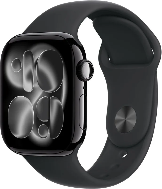 Watch Series 11 GPS + mobiel netwerk 42 mm matzwarte aluminium kast met zwarte sportband - S/M de Apple – photo produit