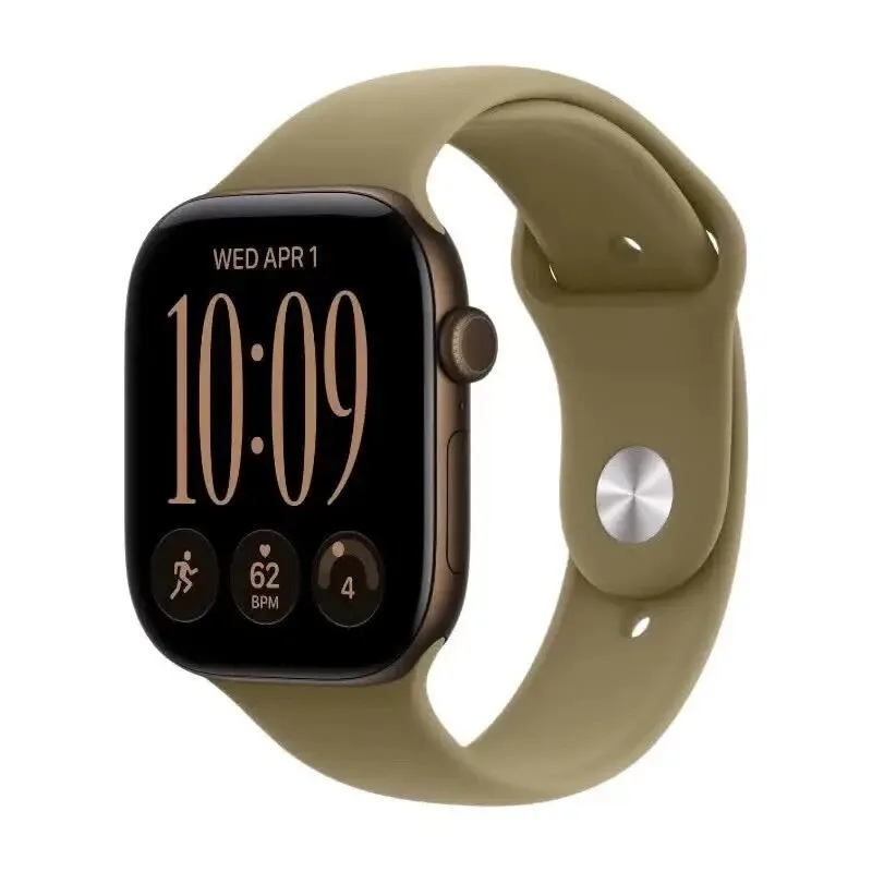 Watch Series 12 GPS 46 mm Donker Brons Aluminium Kast met Olijfgroene Sportband - S/M by Apple – product photo