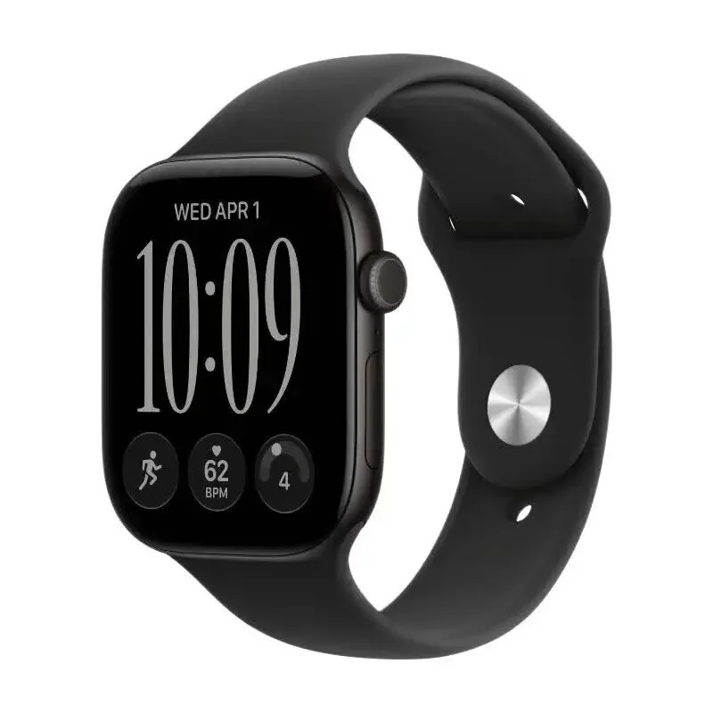 Watch Series 12 GPS 46 mm Zwart Aluminium Kast met Zwart Sportband - M/L de Apple – photo produit