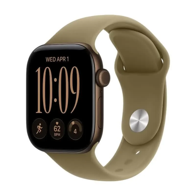 Watch Series 12 GPS + Cellular 42 mm donkerbronzen aluminium kast met olijfgroen sportbandje - S/M by Apple – product photo