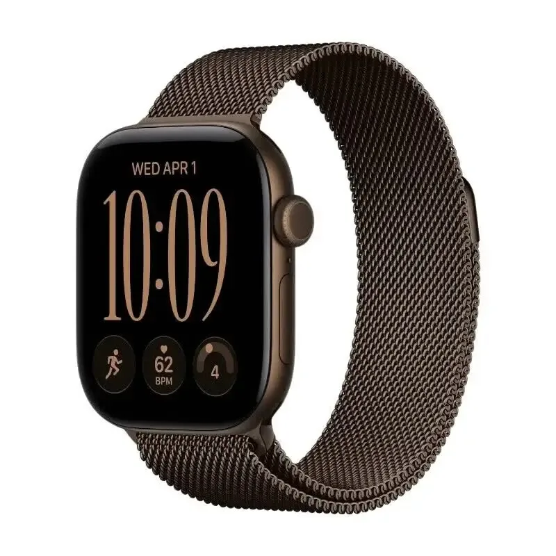 Watch Series 12 GPS + Cellular 42 mm dunkelbronze Aluminiumgehäuse mit dunkelbronze Milanaise-Armband från Apple – produktbild