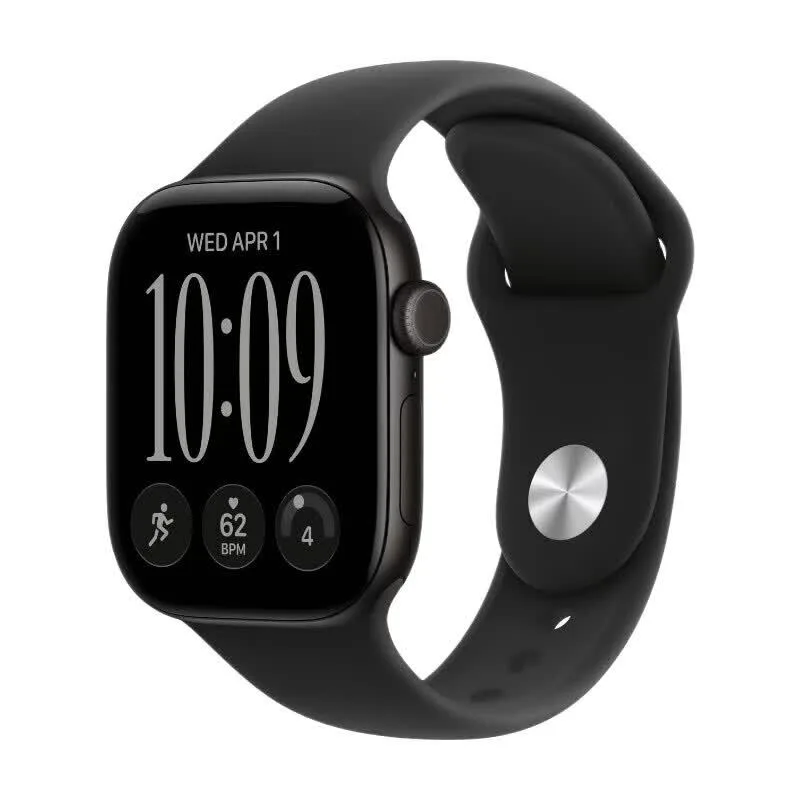 Watch Series 12 GPS + Cellular 42 mm zwarte aluminium kast met zwart sportbandje - S/M by Apple – product photo