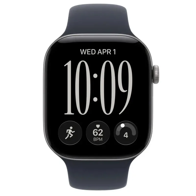Watch Series 12 GPS + Cellular 46 mm spacegrijs aluminium kast met navyblauw sportbandje - M/L van Apple – productfoto