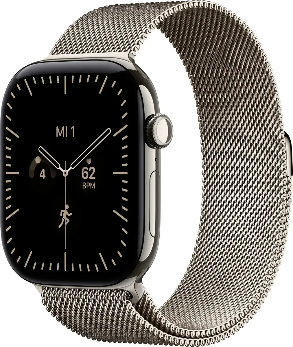 Watch Series 12 GPS + Cellular 46 mm Titangehäuse Milanese Loop Natur S/M van Apple – productfoto