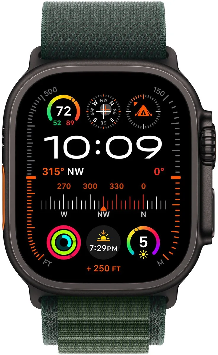 Watch Ultra 2 GPS + Cellular - 49mm - Zwarte Titanium Case met Dark Green Alpine Loop - Small van Apple in Donker groen – small – productfoto