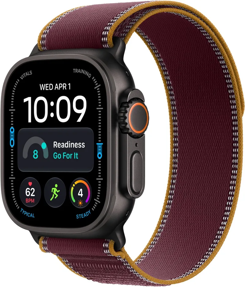 Watch Ultra 4 49mm Zwart (Rode Nylon Band M/L) fra Apple i Rood trail-bandje – M, L – produktbillede