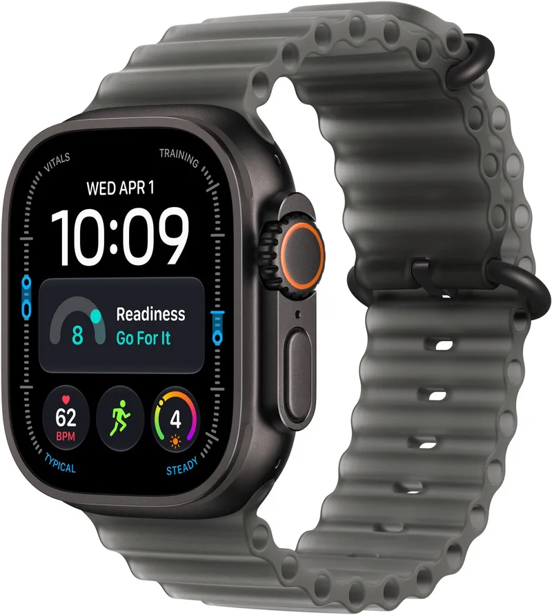 Watch Ultra 4 49mm Zwart (Zwarte Siliconenband) fra Apple i Zwart titanium Ocean bandje – produktbillede