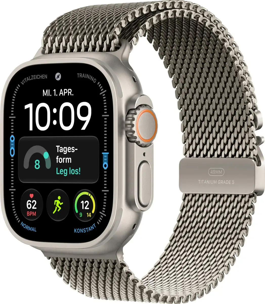 Watch Ultra 4 GPS + Cellular 49 mm Titangehäuse Titanium Milanese Loop Natur M de Apple – photo produit