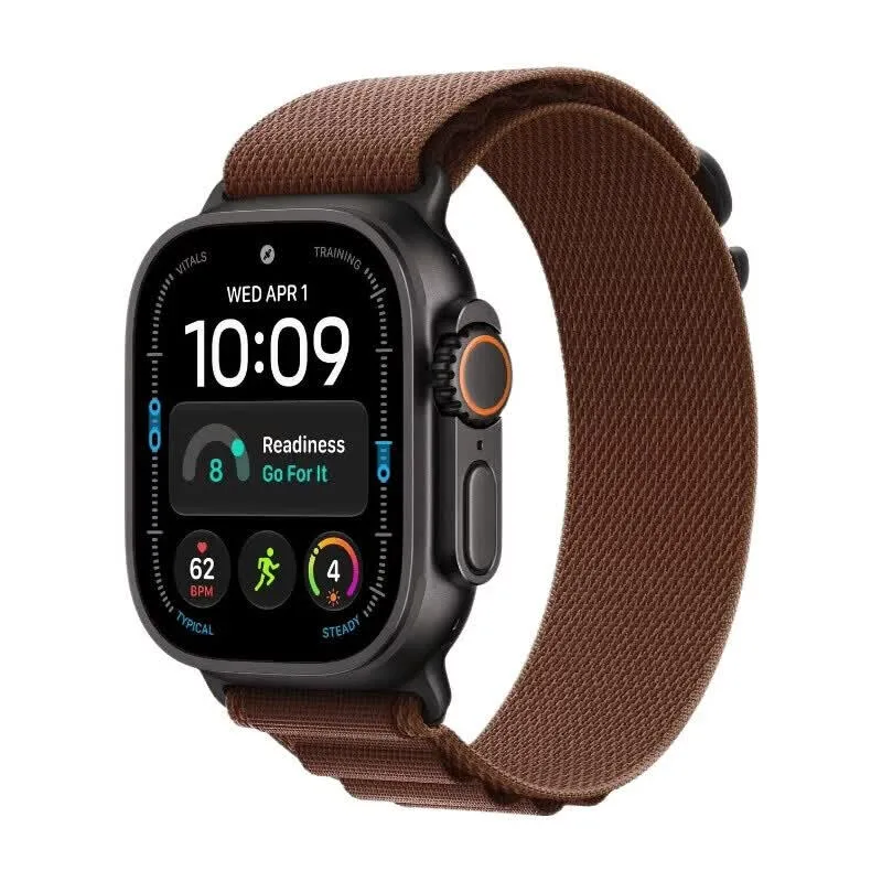 Watch Ultra 4 - GPS + Cellular - 49 mm - zwart titanium kast met bordeauxrode Alpine Loop (L) von Apple – Produktfoto
