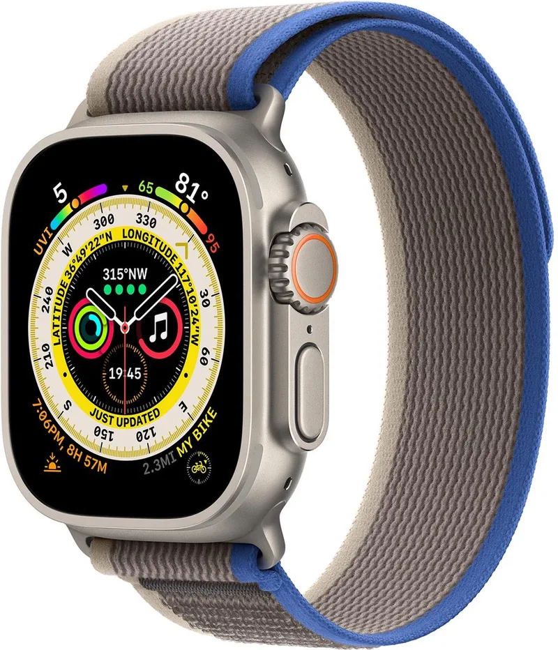 Watch Ultra Trail bandje - 49mm - Blauw/Grijs- Small/Medium fra Apple i Blå, Grijs – S, M – produktbillede