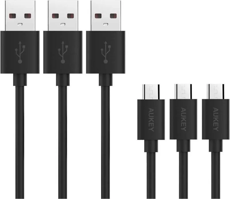 [3 halen 1 betalen] -Aukey Micro USB kabel - lengte 120cm-met Micro USB naar Type C / USB-C adapter - Black by AUKEY in Black – product photo
