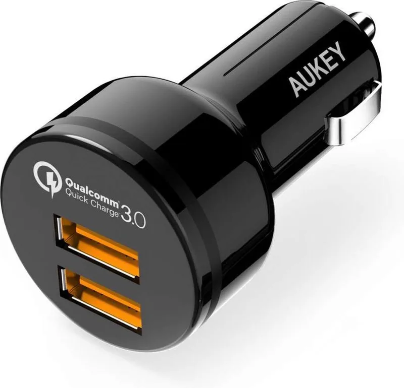 CC-T8 Qualcomm Quick Charge 3.0 Sigarettenplug autolader 2 USB Poorten by AUKEY in Black – product photo