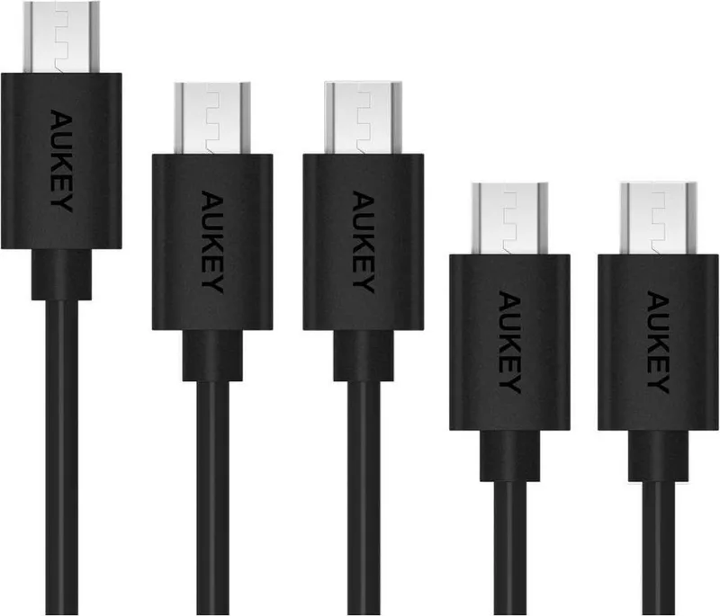Micro USB kabel - 5 stuks -met 2-in-1 Micro USB naar Type C/USB-C Adapter by AUKEY in Black – product photo