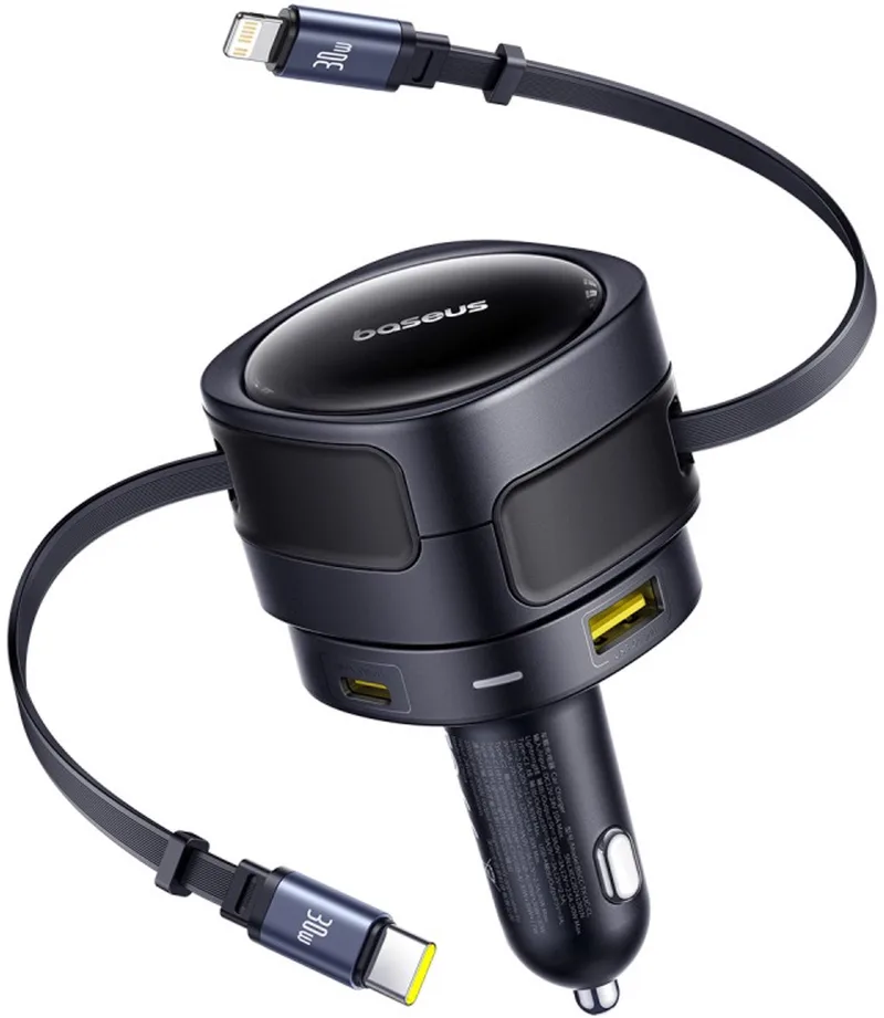 Autolader 90W 2X Usb-C Voor Telefoons Met Usb-C Kabel by Baseus in Transparent – product photo