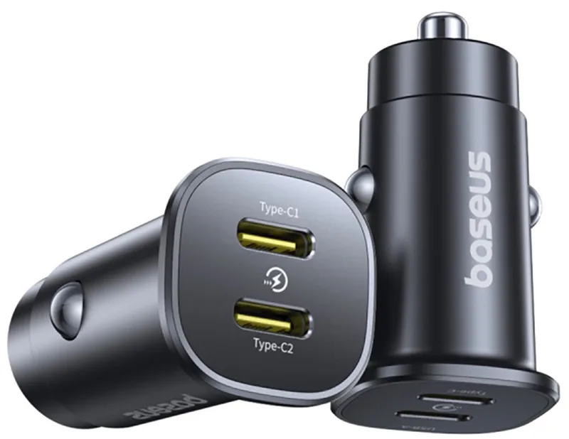 Autolader Go Trip 2X Usb-C 30W Voor Snelle Telefoons von Baseus in Schwarz – Produktfoto