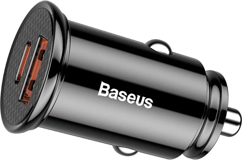 Autolader met USB C en USB A 4.0 30W från Baseus i Svart – produktbild