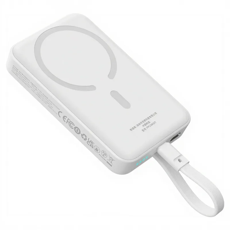 Baseus 10000 mAh Magnetische Mini Wireless Schnelllade-Powerbank 30 W mit integriertem Type-C-Kabel (Ein- und Ausgang) - Weiß, kompatibel mit iPhone 17/16, Samsung, Google Pixel van Baseus – productfoto