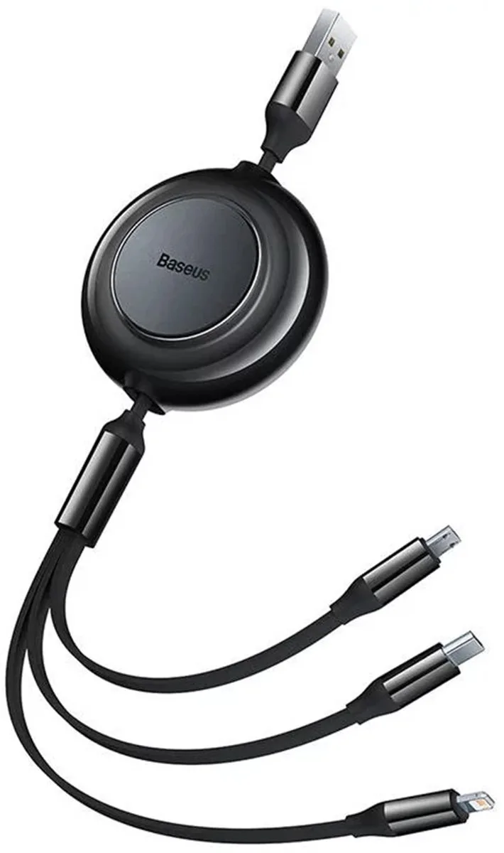 Bright Mirror 2 Series 3-in-1 oprolbare kabel - USB-A naar USB-C / geschikt voor Lightning / Micro USB by Baseus in Black – product photo