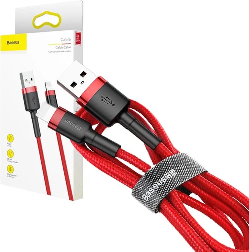 Cafule - Kabel Duurzame Nylon Kabel USB / Lightning QC3.0 1.5A 2M - (CALKLF-C09) van Baseus in Rood – productfoto