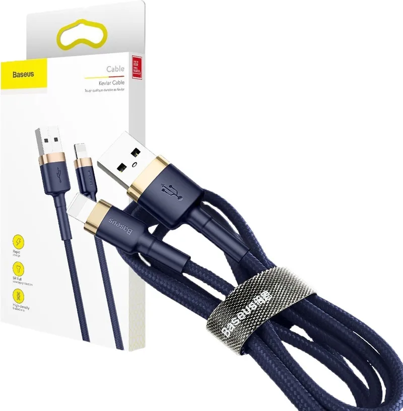 Cafule - Kabel Duurzame Nylon Kabel USB / Lightning QC3.0 1.5A 2M Blauw - (CALKLF-CV3) by Baseus in Blue, Gold – product photo