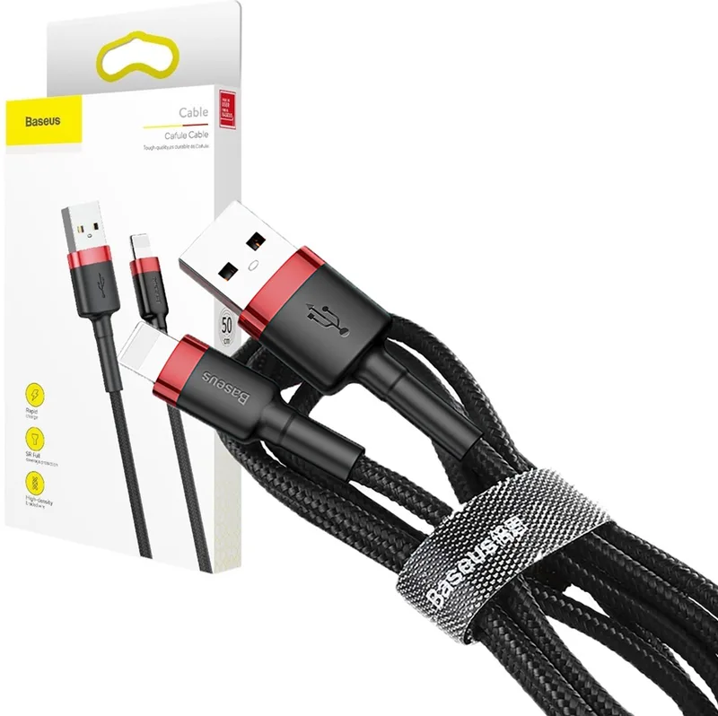 Cafule - Kabel duurzame nylon kabel USB / Lightning QC3.0 kabel 2.4A 0,5M en rood - (CALKLF-A19) by Baseus in Black – product photo