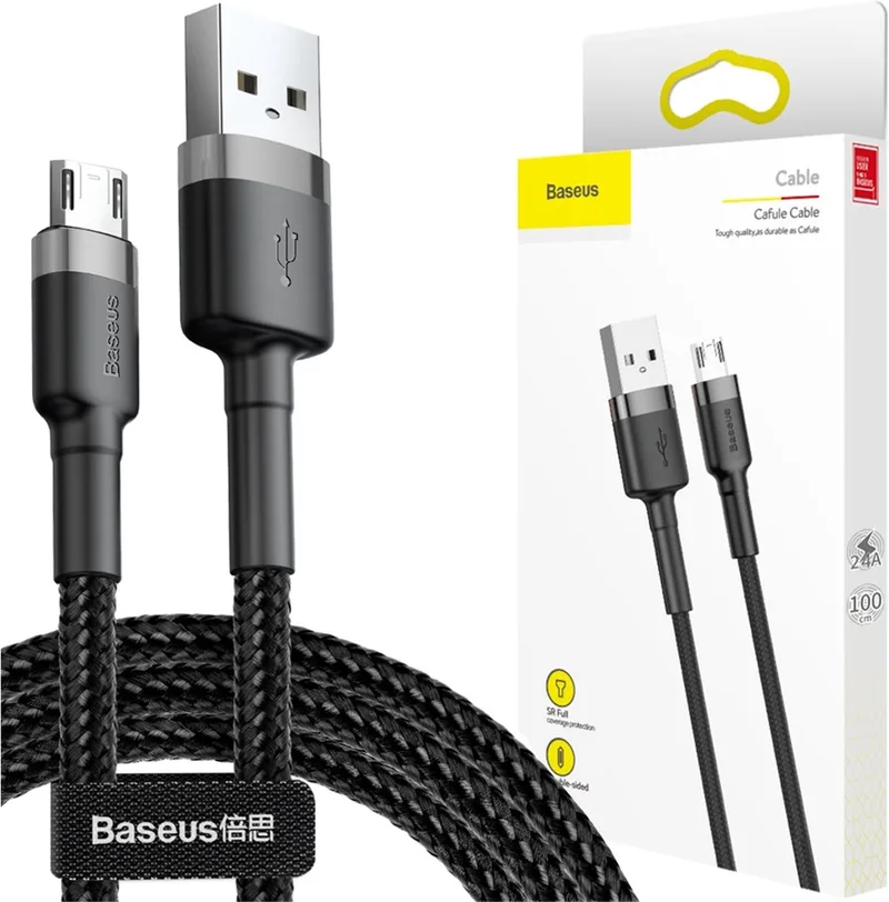 Cafule - Kabel duurzame nylon kabel USB / micro-USB-kabel 1,5A 2M zwart-grijs - (CAMKLF-CG1) by Baseus in Black – product photo