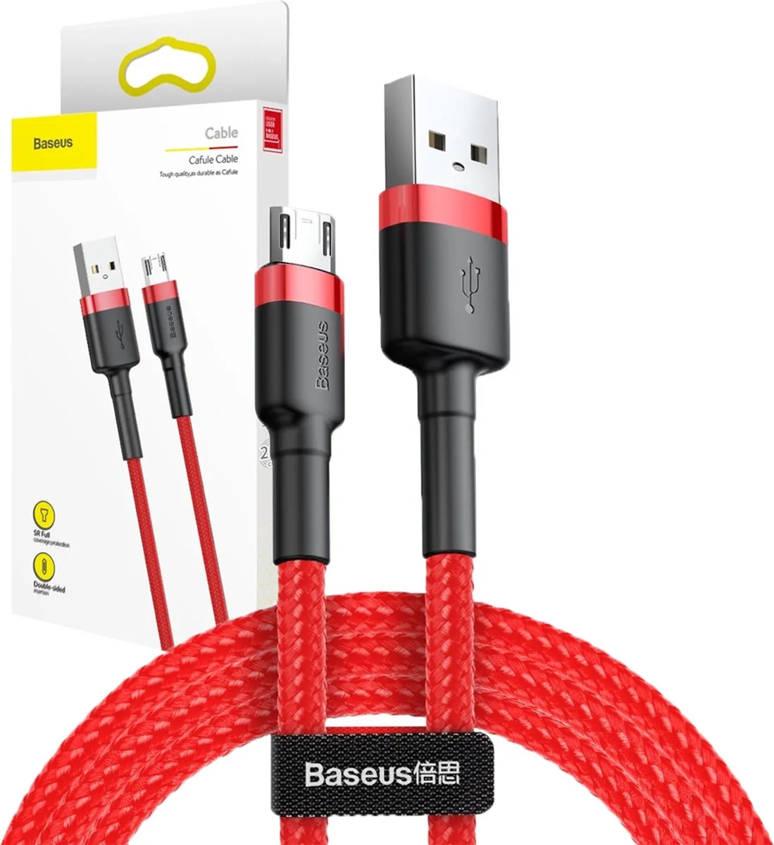Cafule - Kabel duurzame nylon kabel USB / micro USB QC3.0 2.4A 1M - (CAMKLF-B09) fra Baseus i Rød – produktbillede