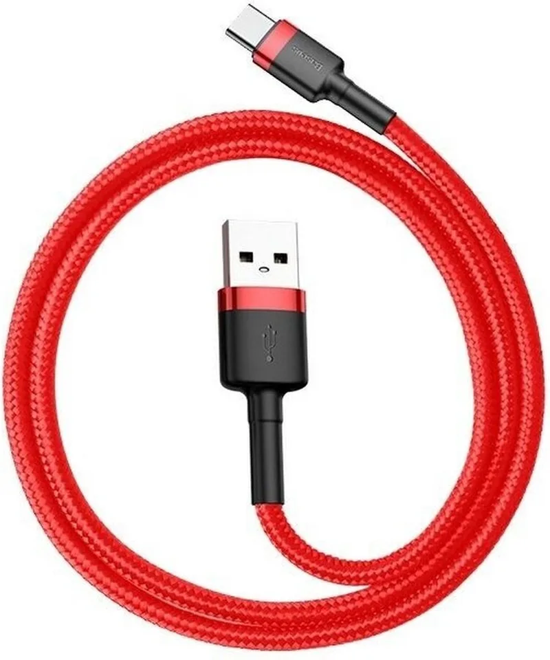 Cafule - Kabel Duurzame Nylon Kabel USB / USB-C QC3.0 2A 2M - (CATKLF-C09) van Baseus in Rood – productfoto