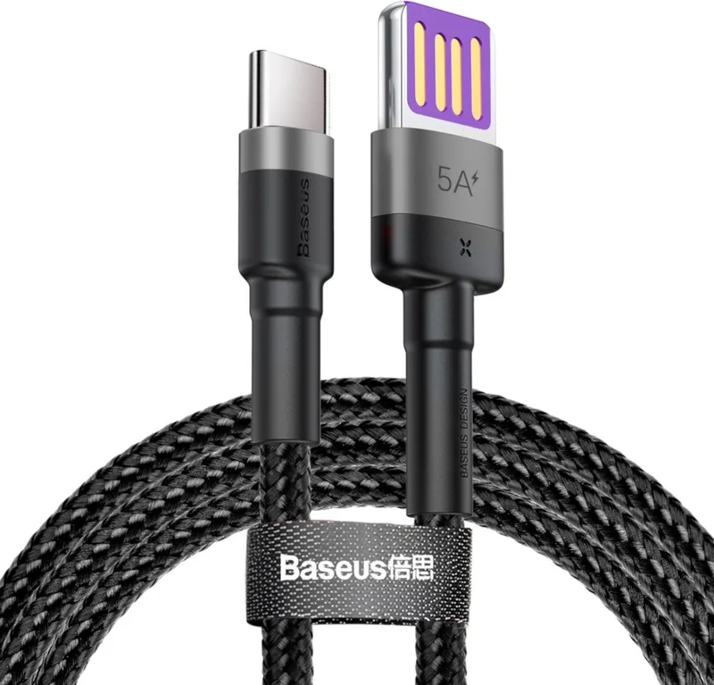 Cafule - kabel USB Type C SuperCharge 40W Quick Charge 3.0 QC 3.0 1m grijs-zwart - (CATKLF-PG1) by Baseus in Black – product photo