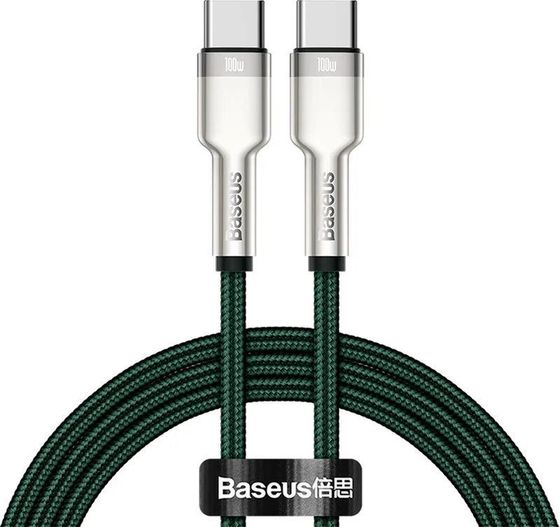 Cafule - Metalen Datakabel USB Type C - USB Type C - 100 - W - (20 - V / 5 - A) - Stroomvoorziening - 2 - m - (CATJK-D06) by Baseus in Green – product photo