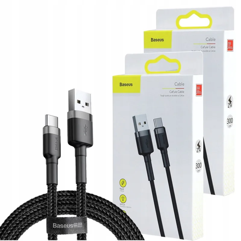 Cafule USB-A naar USB-C Kabel 3m 2A QC3.0 (2 stuks) by Baseus – product photo
