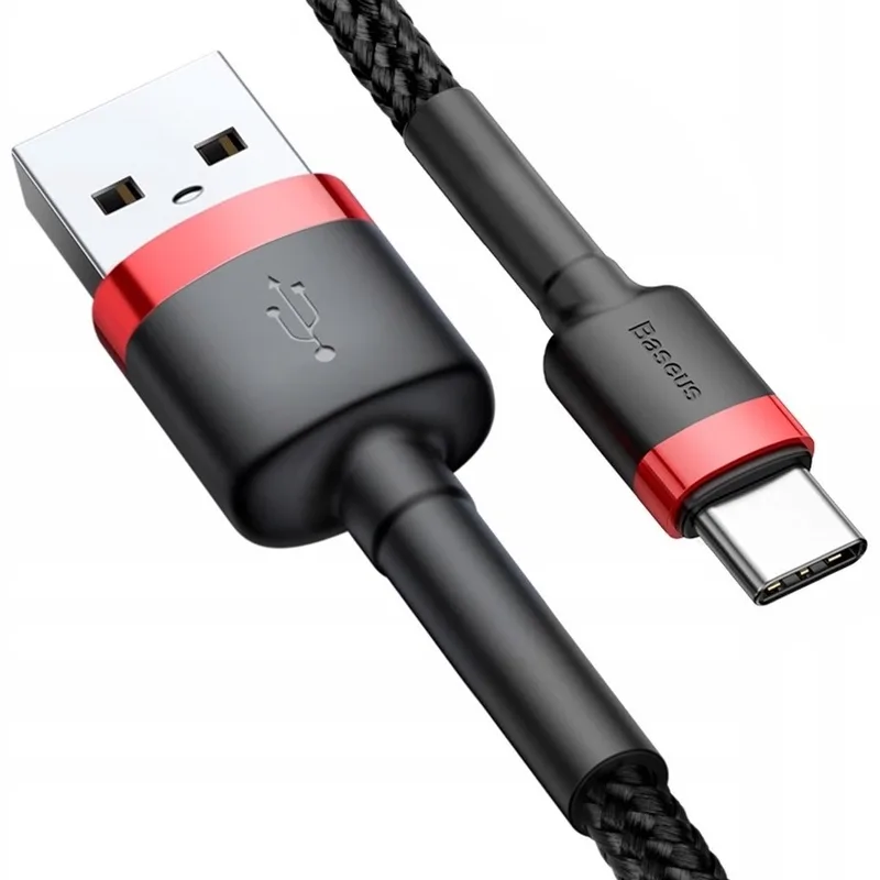 Cafule USB-C Kabel 3A Quick Charge 3.0 Nylon 1m Zwart/Rood by Baseus in Black – product photo