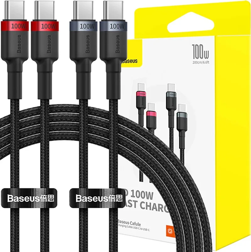 Cafule - USB-C/USB-C kabel 100W - 1 - m - rood-zwart - en - zwart-grijs - (2 - st.) by Baseus in Black – product photo